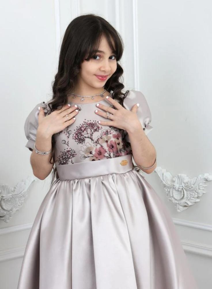 فستان سهره بناتي تفته ميكادو لون لحمي