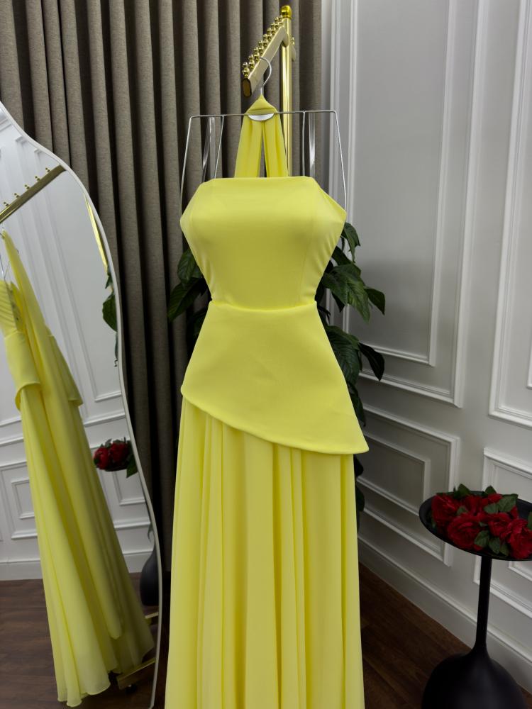 فستان نسائي من الشيفون ناعم لون ليموني