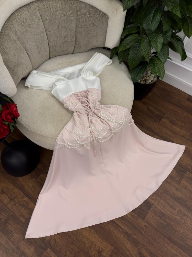 فستان سهره نسائي مطرز لولو لون بنكي