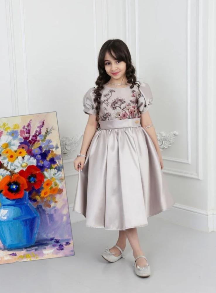 فستان سهره بناتي تفته ميكادو لون لحمي