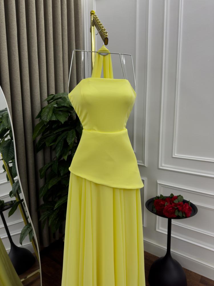 فستان نسائي من الشيفون ناعم لون ليموني