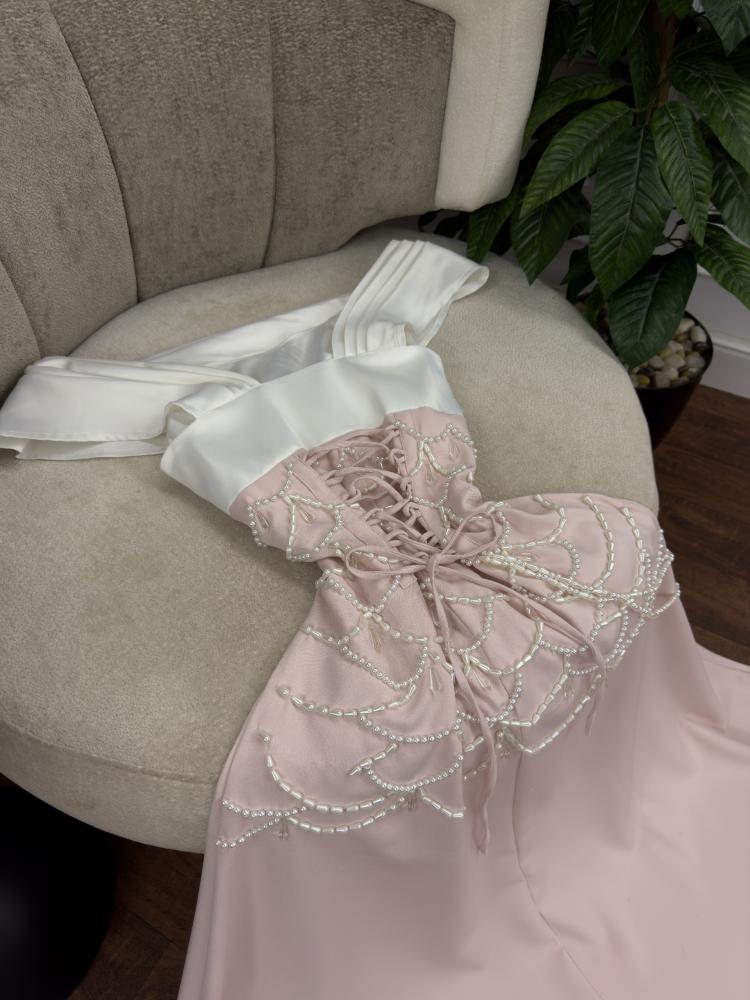 فستان سهره نسائي مطرز لولو لون بنكي