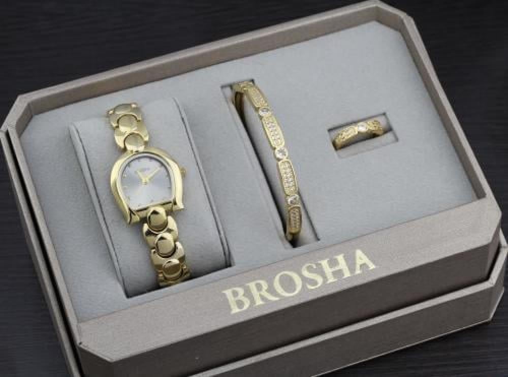طقم نسائي من BROSHA استيل اسواره زيركون ذهبي وفضي