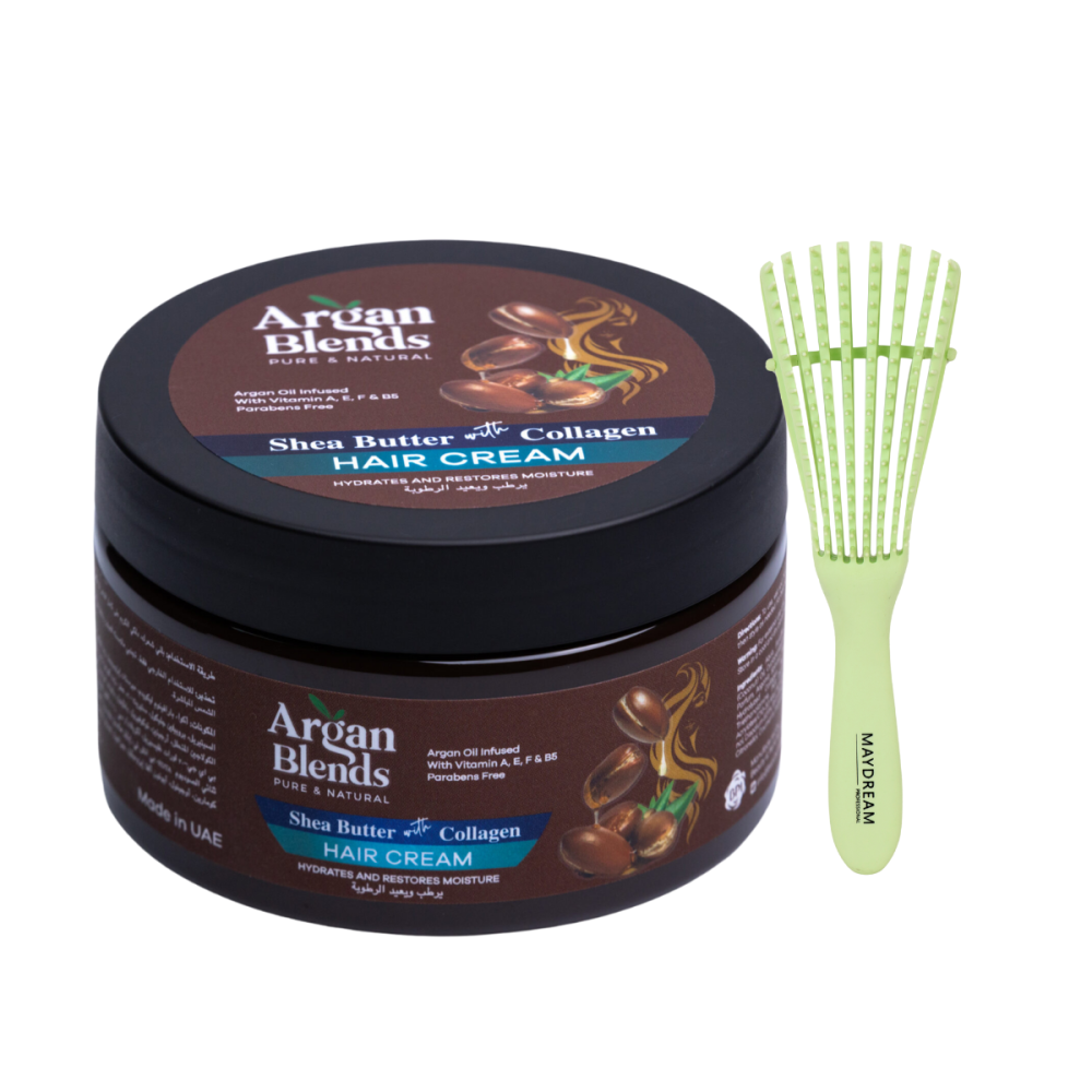 كريم شعر أرجان بليندز بزبدة الشيا والكولاجين – 200 مل مع هدية فرشاة فك تشابك الشعر