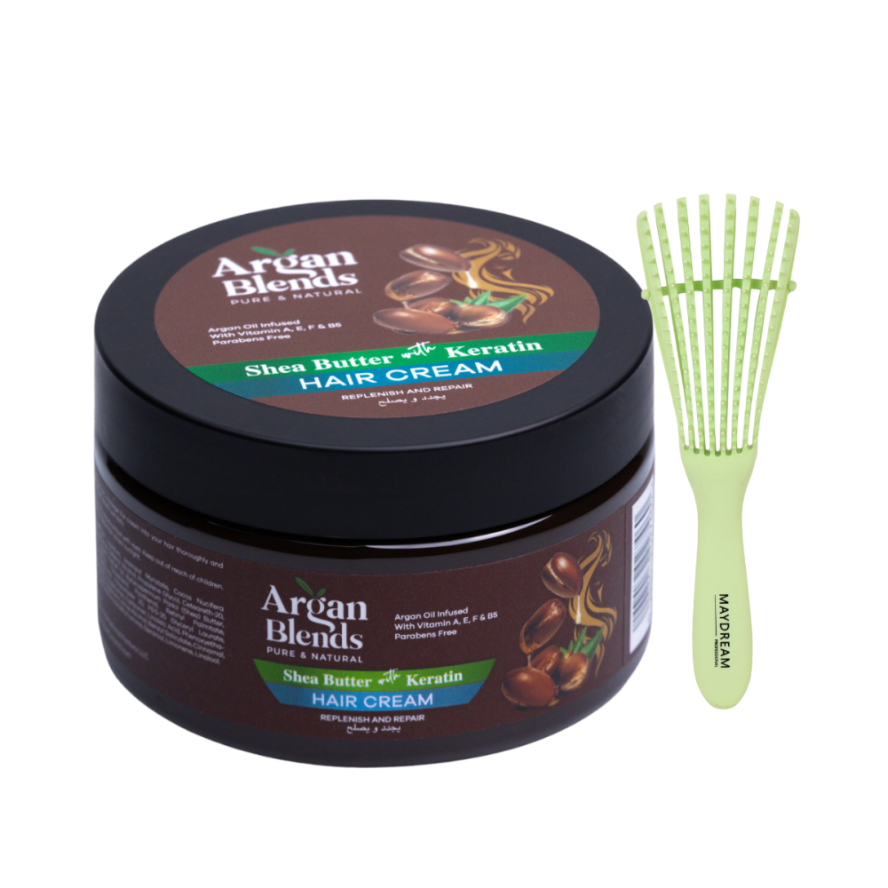كريم شعر أرجان بليندز بزبدة الشيا والكيراتين – 200 مل مع هدية فرشاة فك تشابك الشعر