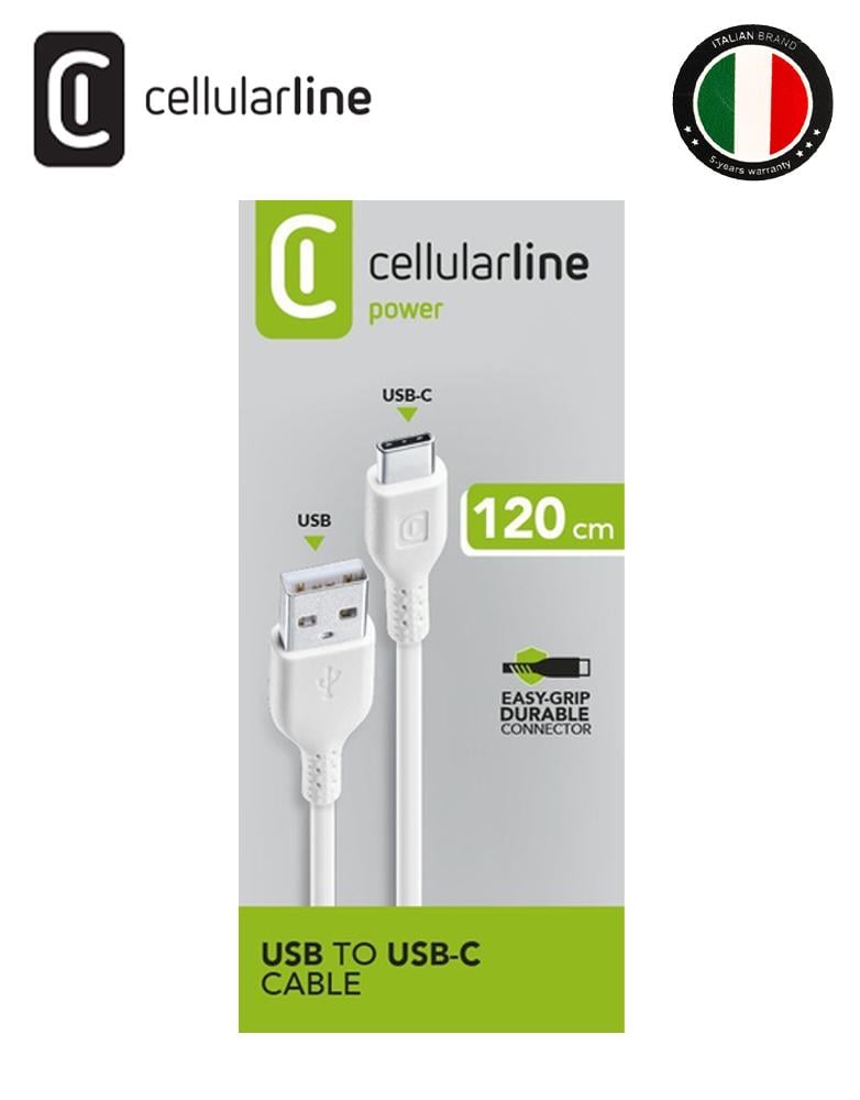 كيبل Cellularline يو اس بي الى تايب سي طول 1 متر يدعم الشحن السريع أبي