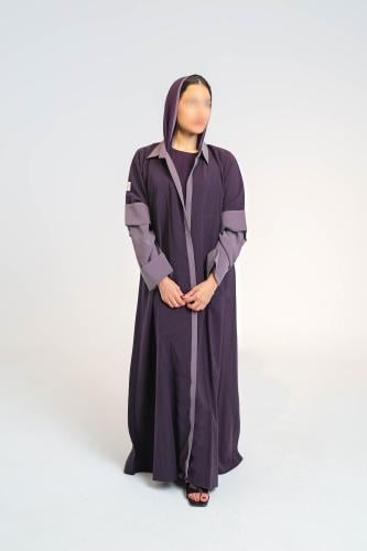 عبايه كريب مغسول تدخيلات لونين ياقه رسميه