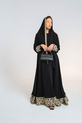 عبايه دبل كلوش تطريز هندي القماش سرميك