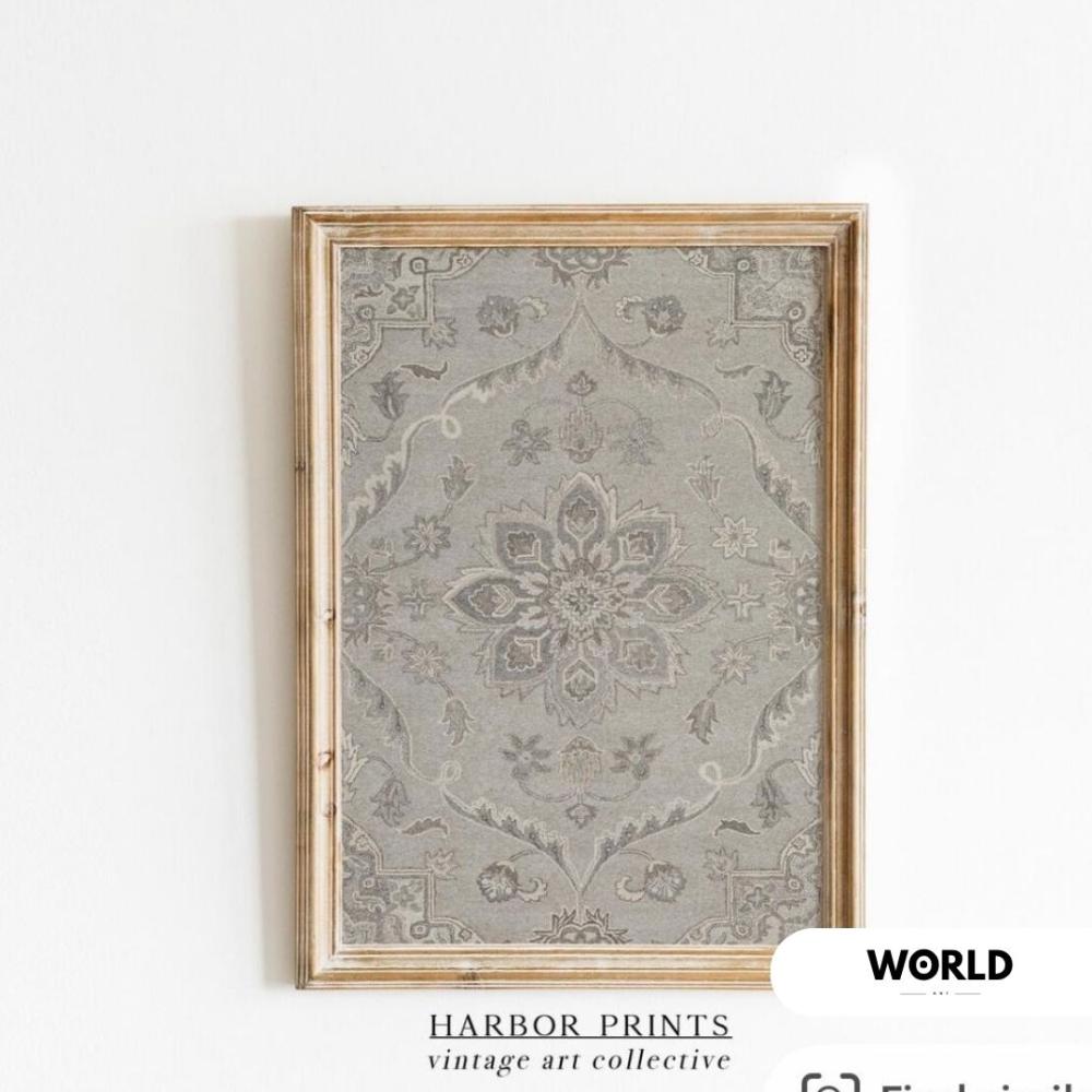 لوحة جدارية بتصميم سجادة فريدة بتفاصيل دقيقة وألوان هادئة،