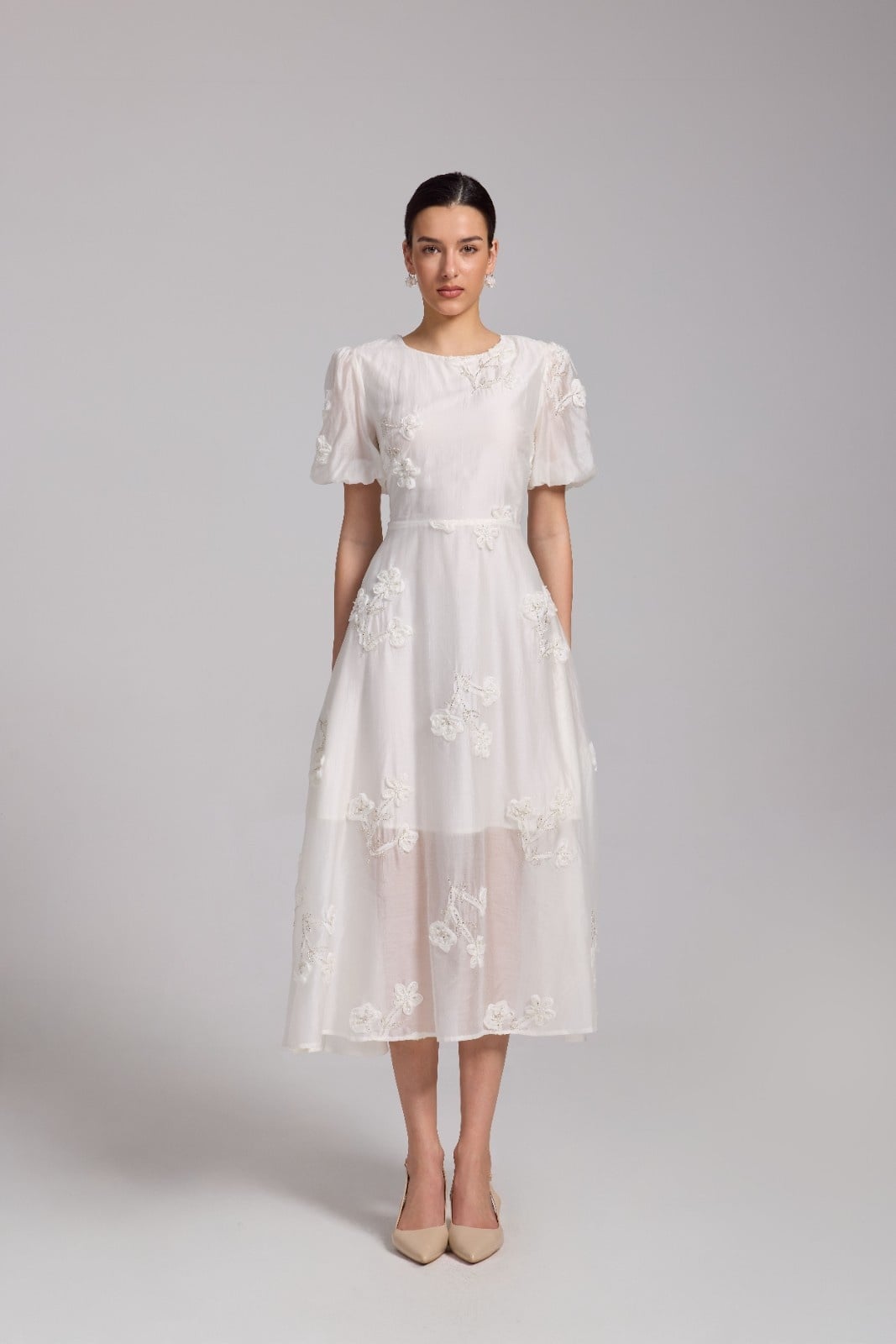 green emerald velvet dress White Maxi Dress with Embroidered Roses main image 0