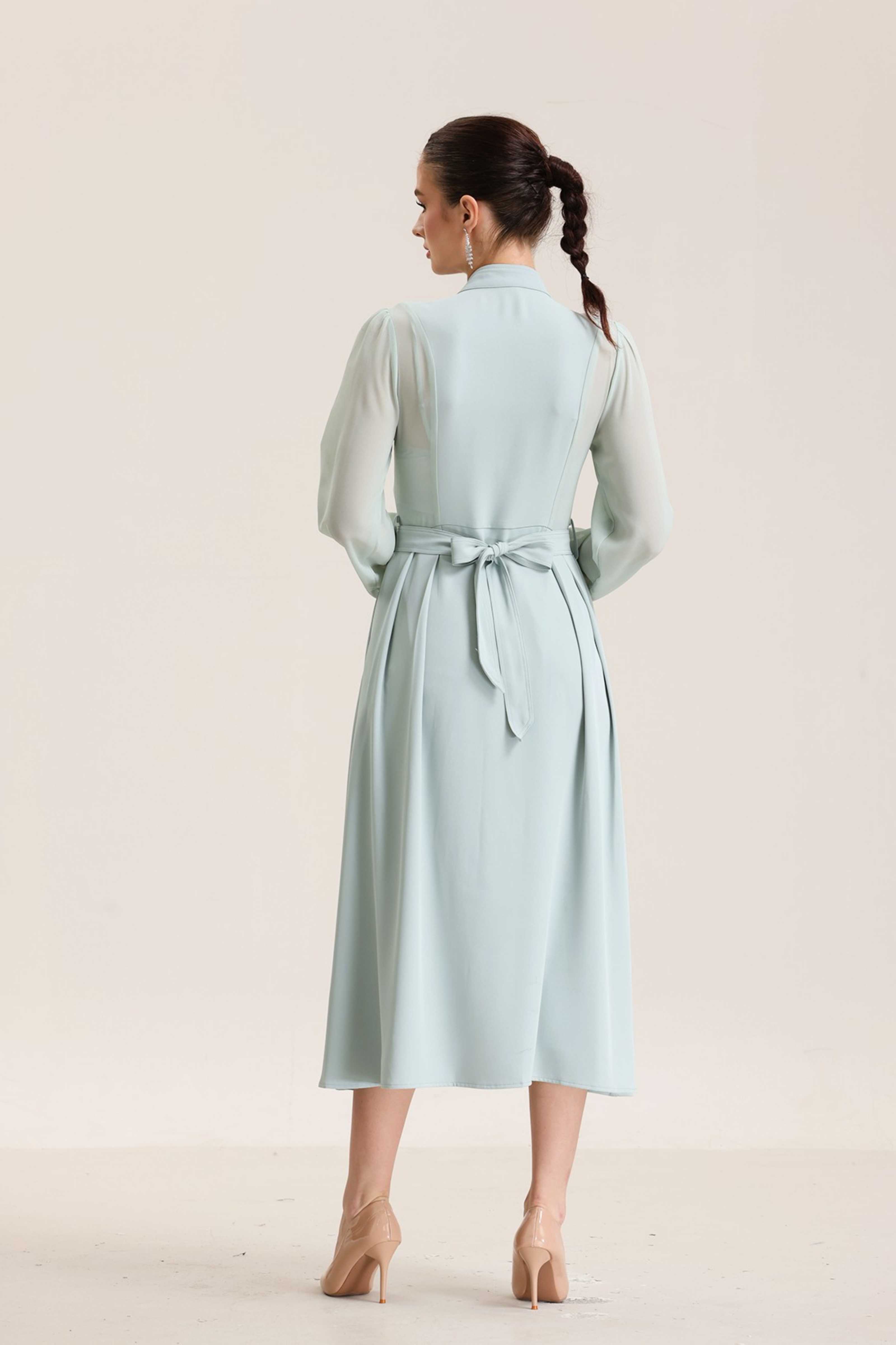 knee length dresses for ladies Tiffany Blue Long Sleeve Midi Dress *Final Sale* main image 1
