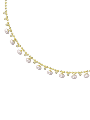 Silver Pearl & Diamond Drop Necklace