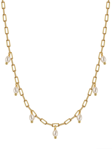 Sliver Pearl Drop Link Necklace