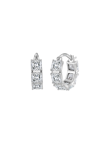 Silver Square-Cut Diamond Hoop Earrings
