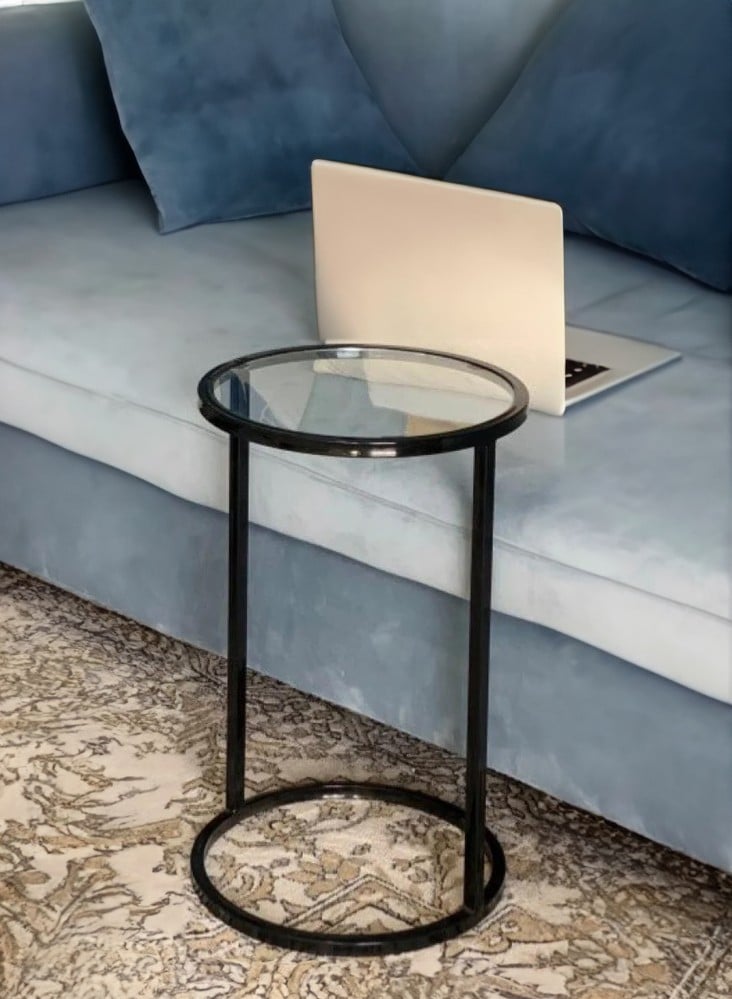 طاولة خدمة حديد أسود زجاج شفاف