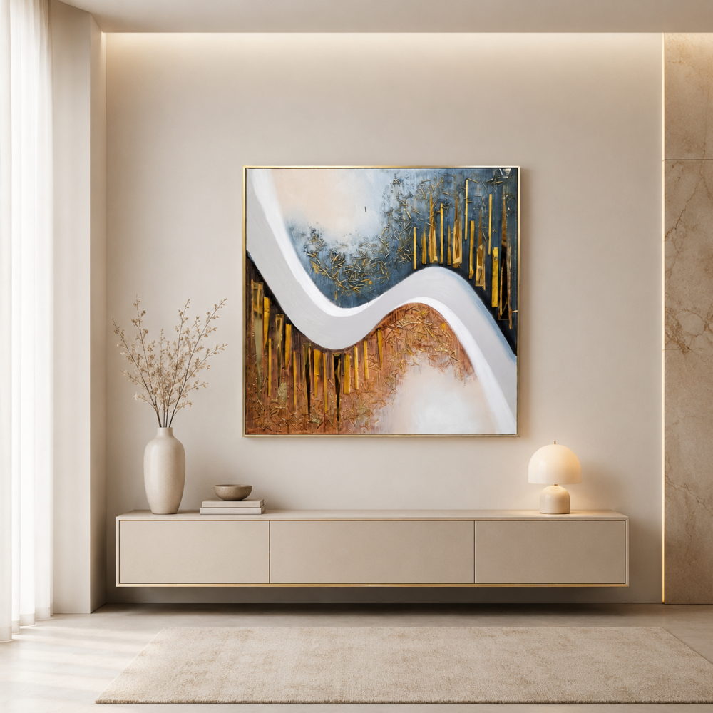 لوحة ديكور بإطار ذهبي مقاس 100 × 100 سم
