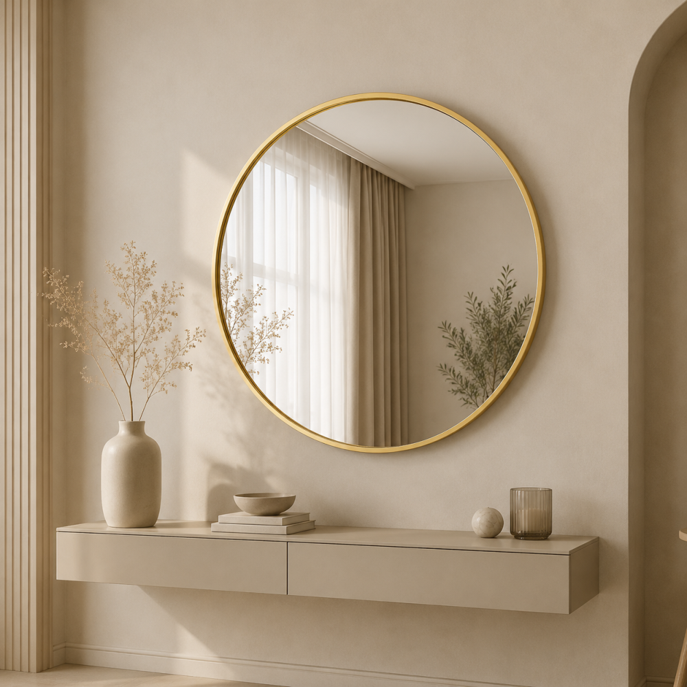 مراية حائط بأطار ذهبىمقاس 90 × 90 سم