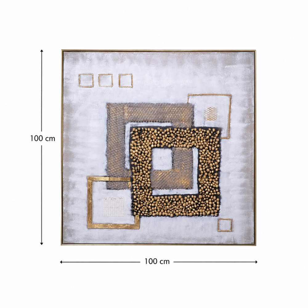 لوحة حائط مربعة بإطار ذهبي مقاس 100 × 100 سم