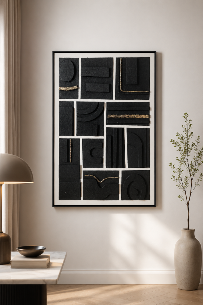لوحة فنية راقية بإطار أسود مقاس 80 × 120 سم