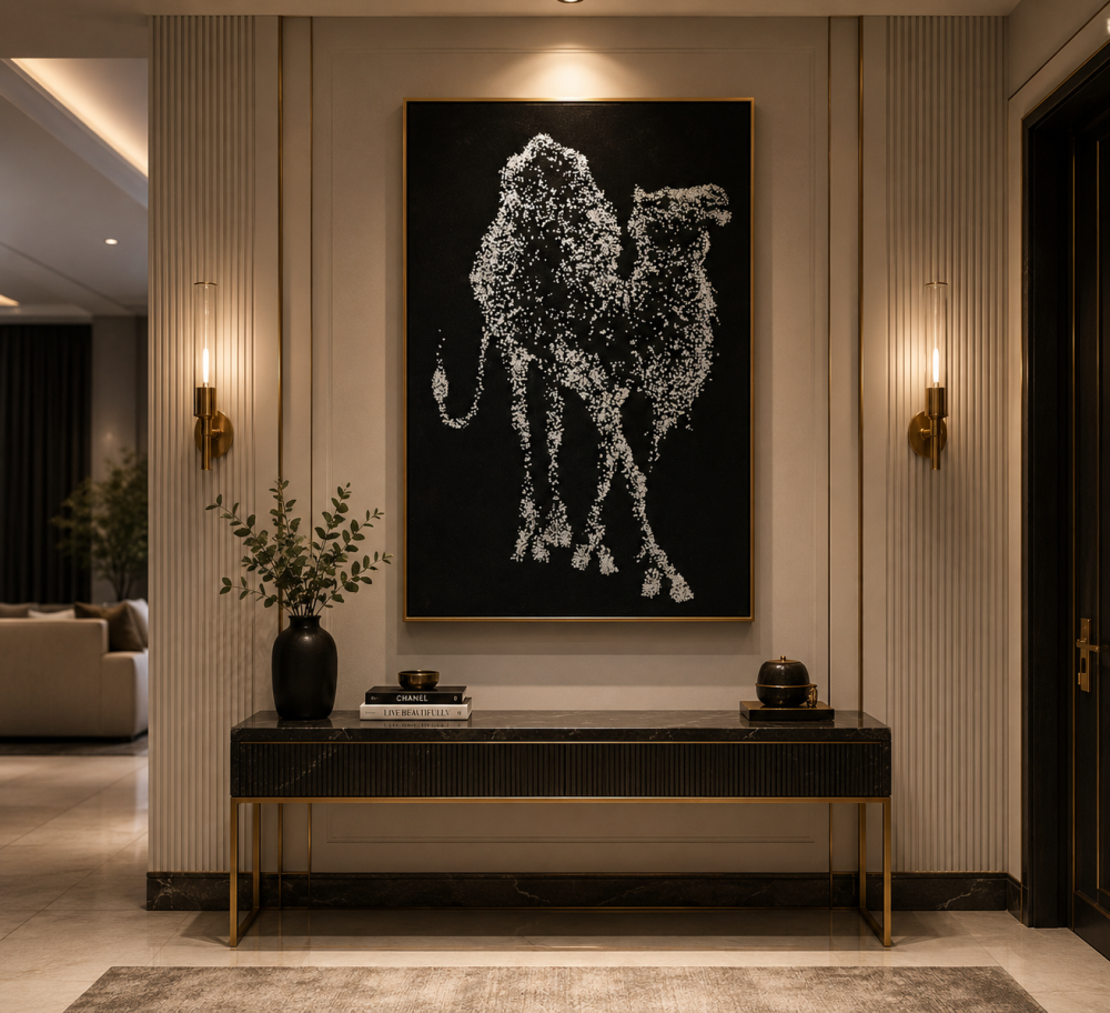لوحة فنية كبيرة بإطار أسود مقاس 100 × 150 سم