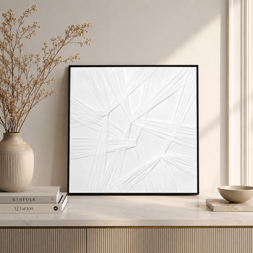 لوحة فنية مربعة بإطار أسود مقاس 80 × 80 سم