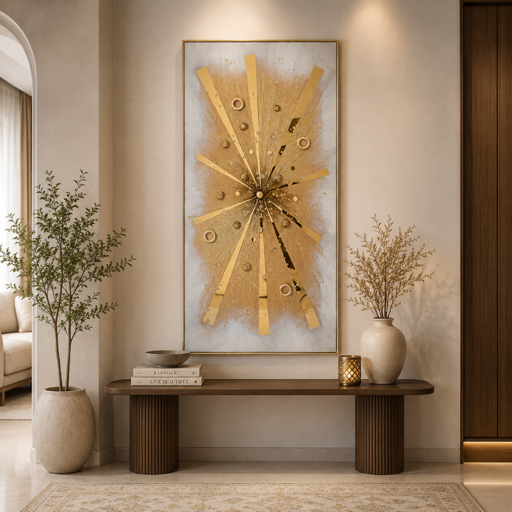 لوحة ديكور طولية بإطار ذهبي مقاس 70 × 140 سم