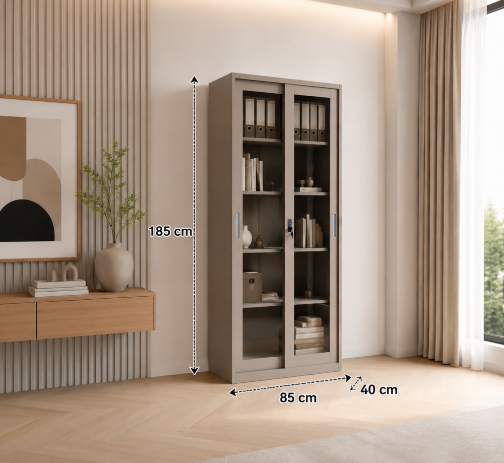 دولاب ملفات معدني باللون البيج مقاس 185 × 85 سم