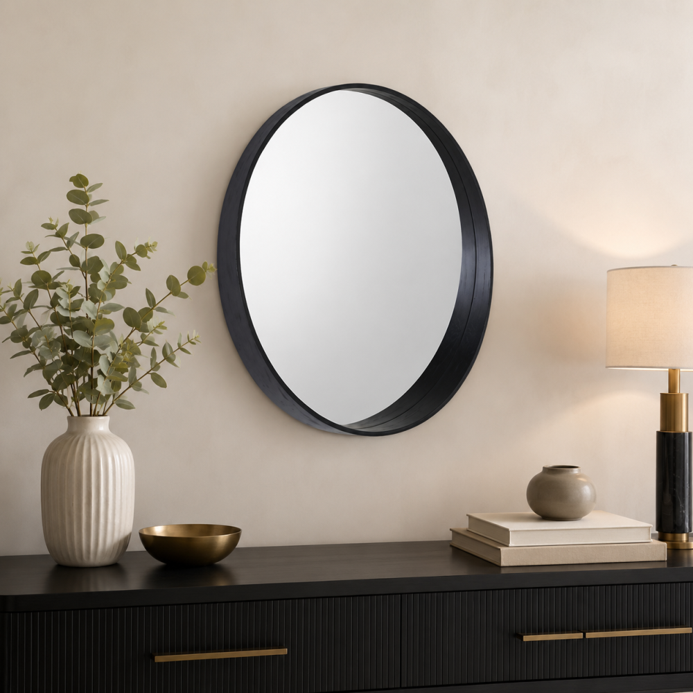 مراية حائط بأطار اسودمقاس 80 × 80 سم