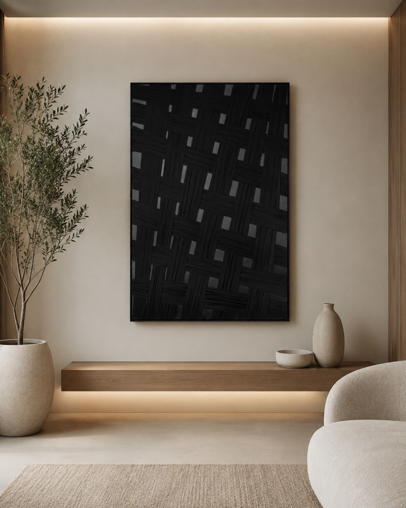 لوحة فنية كبيرة بإطار أسود مقاس 150 × 100 سم