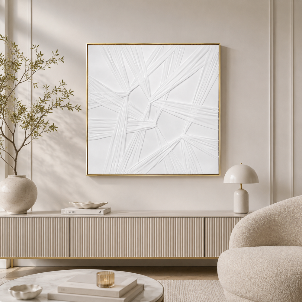 لوحة ديكور مربعة بإطار ذهبي مقاس 80 × 80 سم