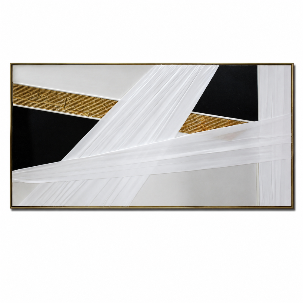 لوحة فنية طولية بإطار ذهبي مقاس 70 × 140 سم