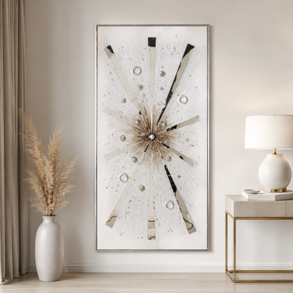 لوحة فنية طولية بإطار فضي مقاس 70 × 140 سم