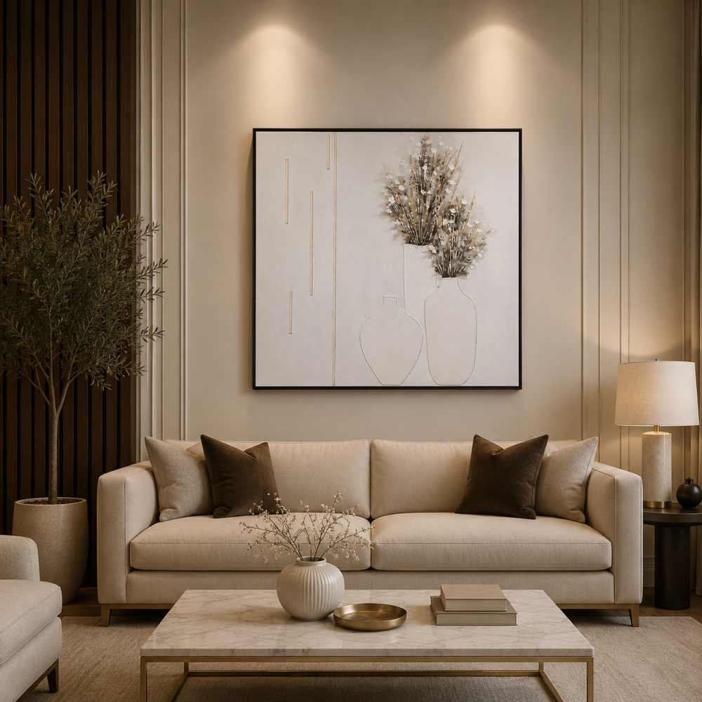 لوحة ديكور مربعة بإطار أسود مقاس 100 × 100 سم