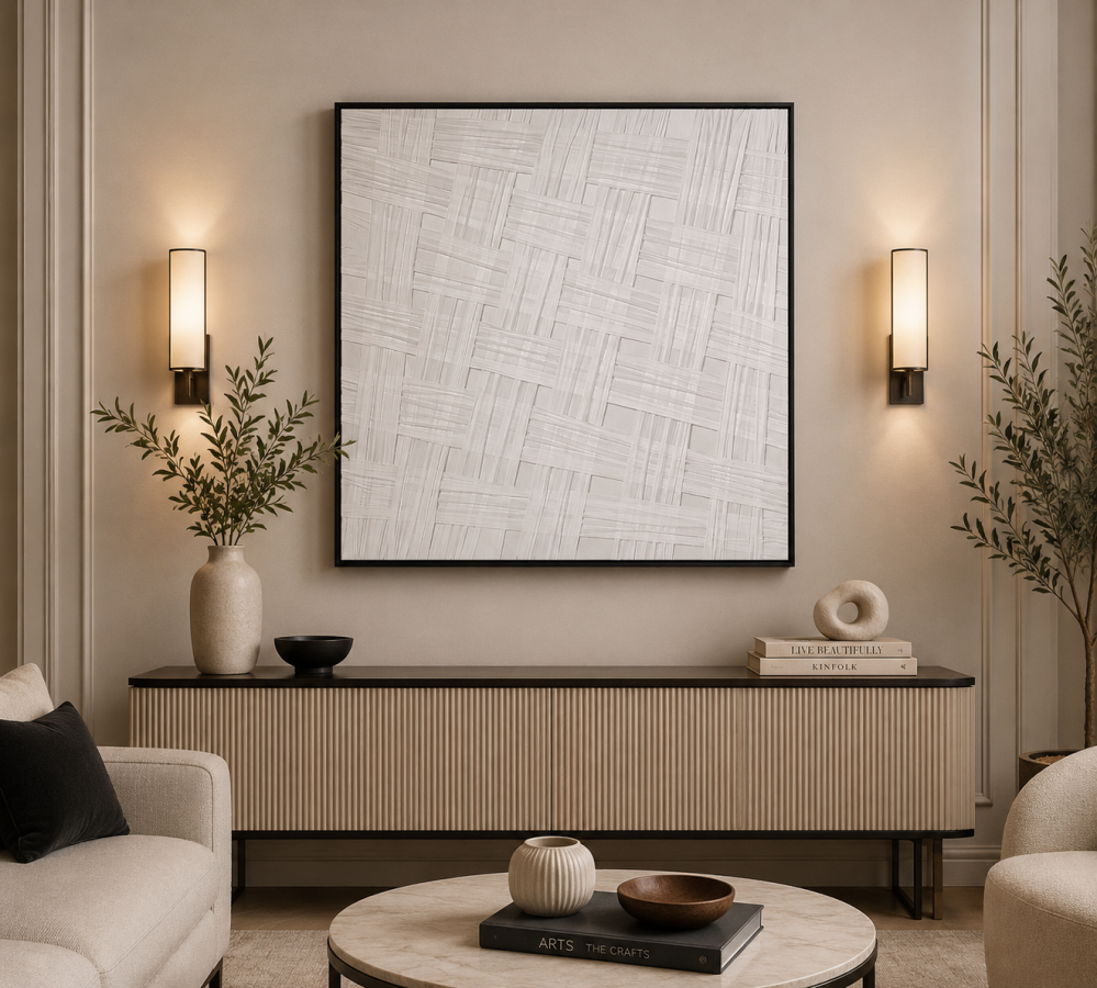 لوحة ديكور مربعة بإطار أسود مقاس 80 × 80 سم