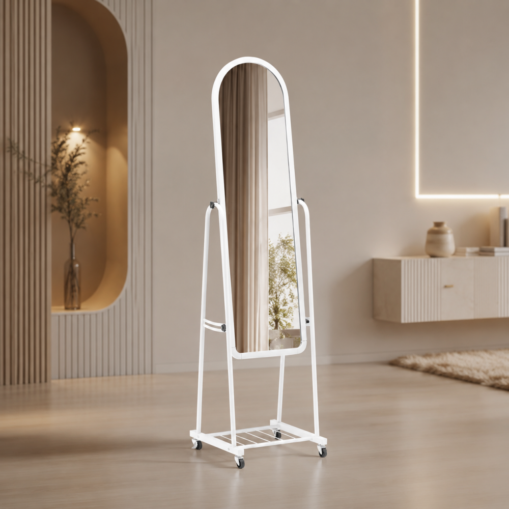 مرآة ستاند أرضية بإطار أبيضمقاس 158 × 40 سم