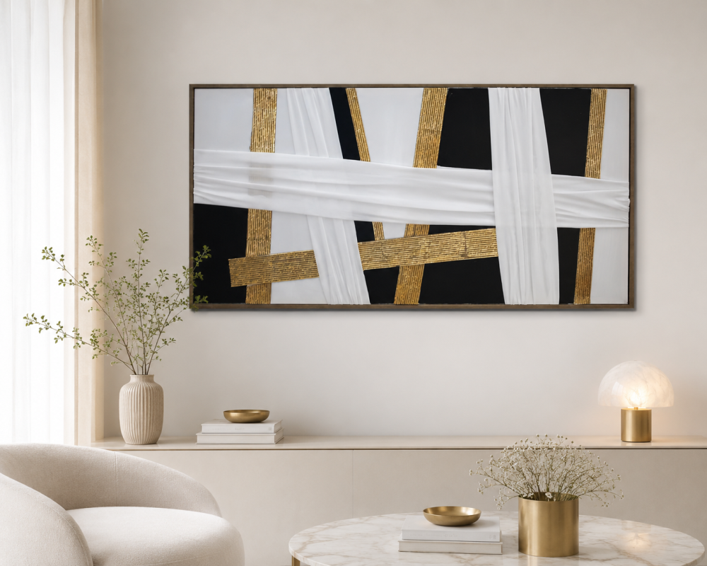 لوحة ديكور راقية بإطار ذهبي مقاس 70 × 140 سم