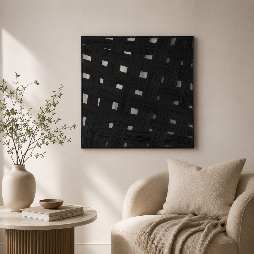لوحة ديكور مربعة بإطار أسود مقاس 80 × 80 سم