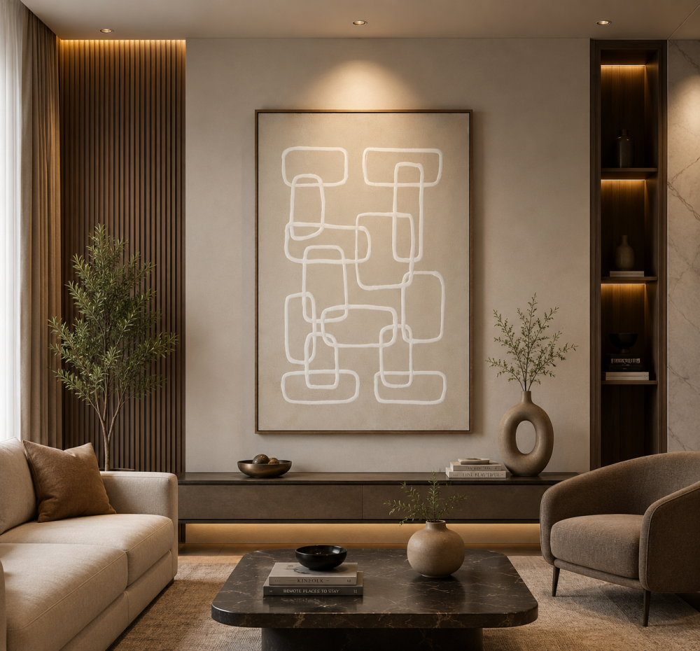 لوحة حائط بإطار بيج مقاس 100 × 150 سم