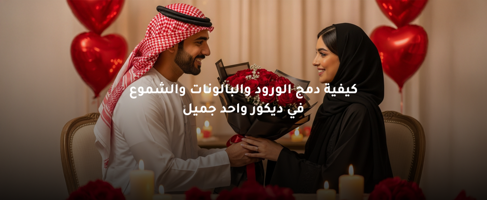 دمج الورود والبالونات والشموع