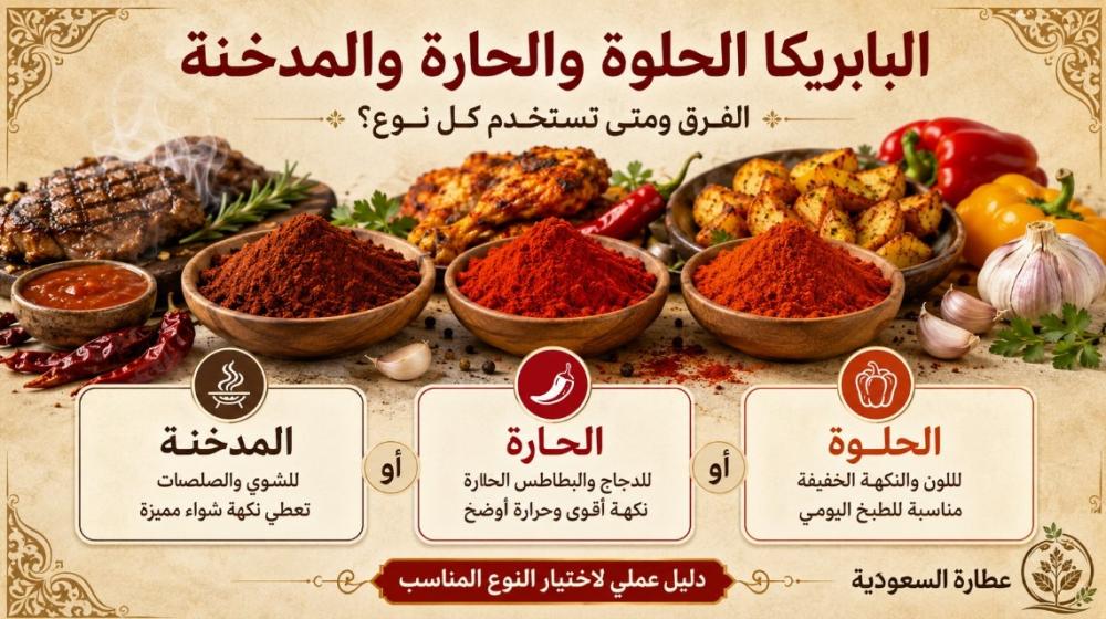 البابريكا الحلوة والحارة والمدخنة: الفرق ومتى تستخدم كل نوع؟