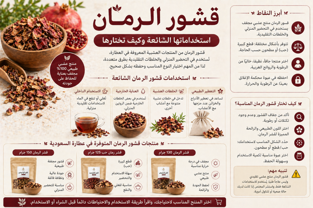 قشور الرمان: استخداماتها وكيف تختار النوع المناسب