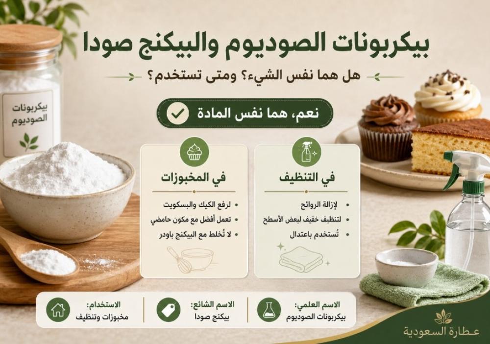 بيكربونات الصوديوم والبيكنج صودا: الفرق والاستخدام