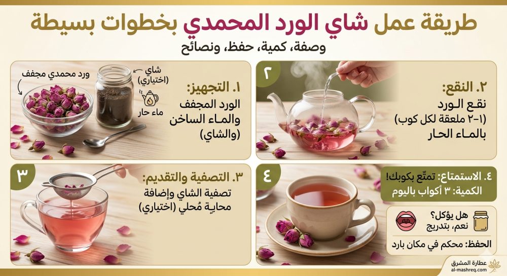 طريقة عمل شاي الورد المحمدي بخطوات بسيطة