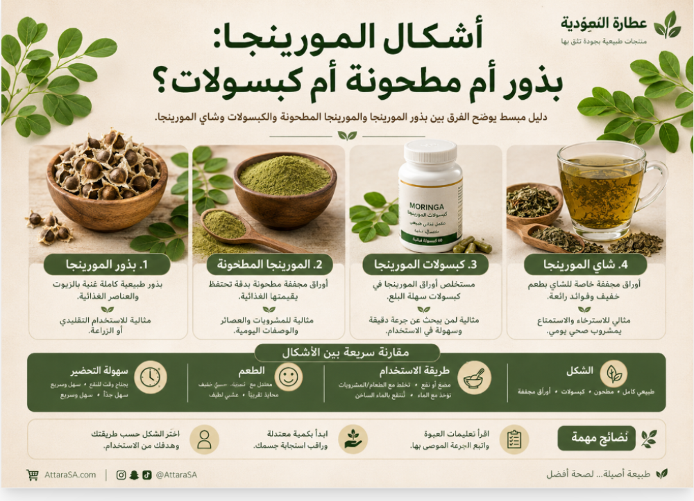 أشكال المورينجا: بذور أم مطحونة أم كبسولات؟