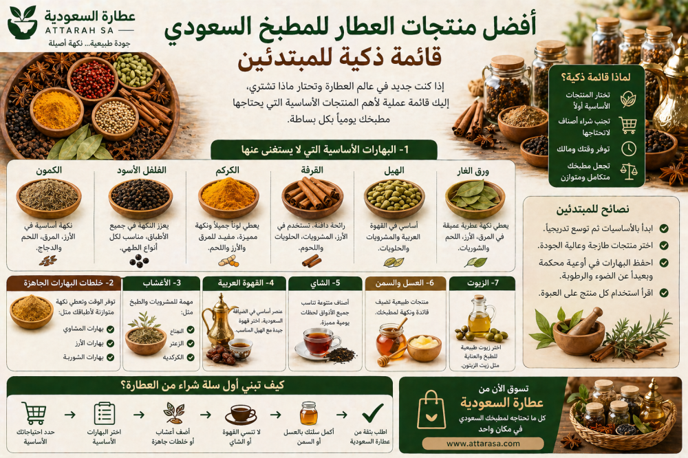 أفضل منتجات العطار للمطبخ السعودي: قائمة ذكية للمبتدئين