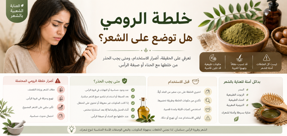 خلطة الرومي هل توضع على الشعر؟ المحاذير قبل الاستخدام