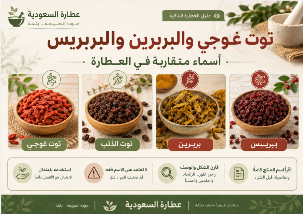 توت غوجي والبربرين والبربريس: أسماء متقاربة في العطارة