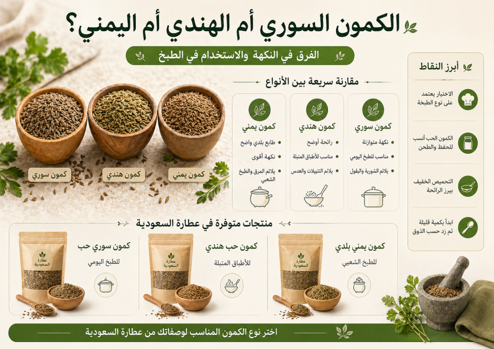 الفرق بين أنواع الكمون السوري والهندي واليمني