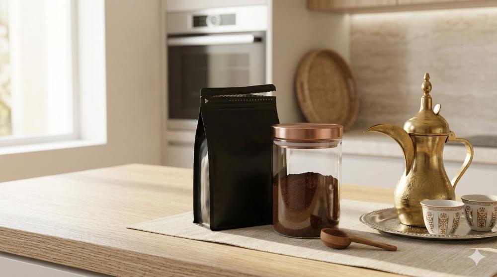 كيف تحفظ القهوة العربية الجاهزة بعد الفتح في جو السعودية