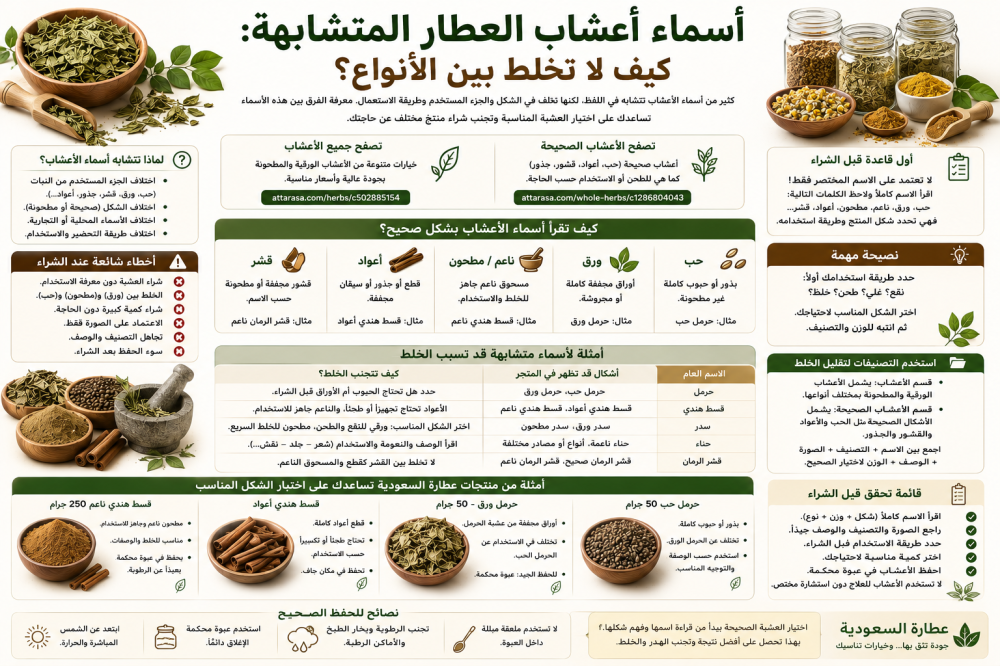 أسماء أعشاب العطار المتشابهة وكيف تفرق بينها